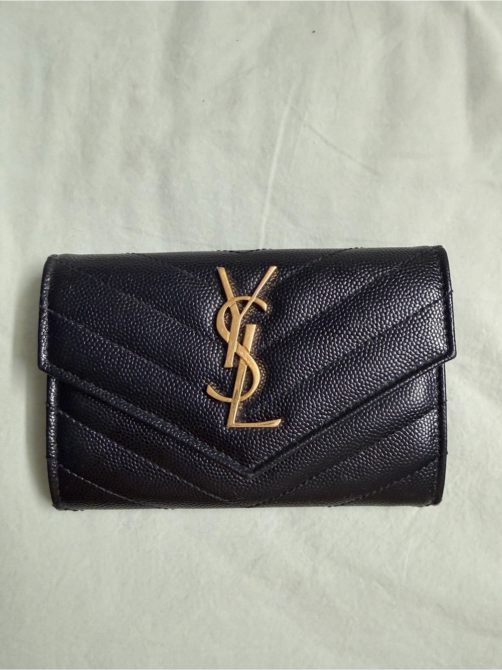 Saint Laurent Black Quilted Leather Wallet with Gold YSL Emblem